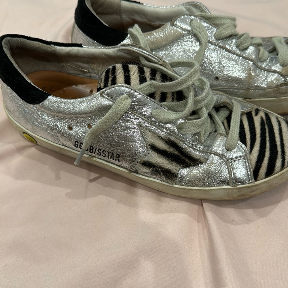 Golden Goose Kids Girls Superstar Silver Zebra Low Top Sneakers Sz 33